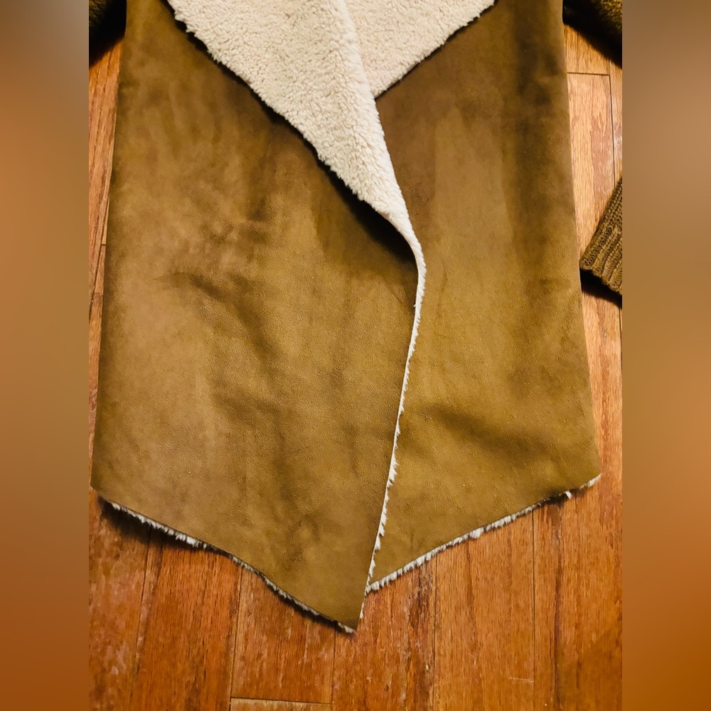 DMX Brown and Cream Faux-Suede and Knit Cardigan Women's Jacket Size M EUC - Picture 3 of 11